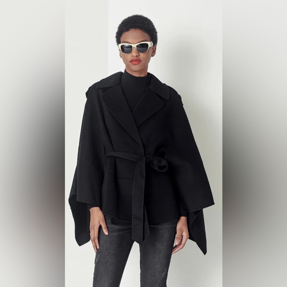 DOUBLE ZERO BLACK FASHION LADIES SHAWL CAPE CLOAK COAT JACKET SIZE M